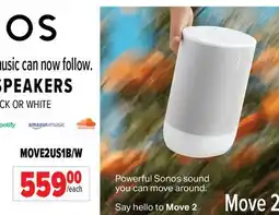 2001 Audio Video SONOS PORTABLE SPEAKER VOICE White offer