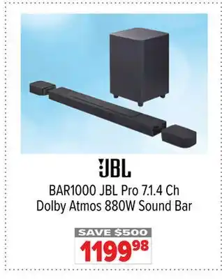 2001 Audio Video BAR1000 JBL Pro 7.1.4 Ch Dolby Atmos 880W Sound Bar offer
