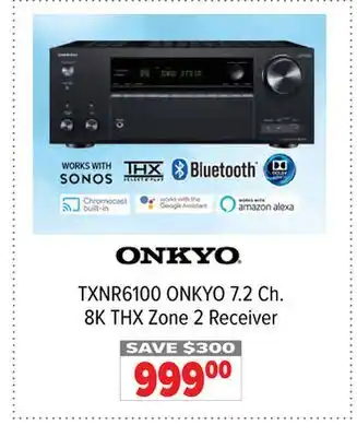 2001 Audio Video TXNR6100 ONKYO 7.2 Ch. 8K THX Zone 2 Receiver offer