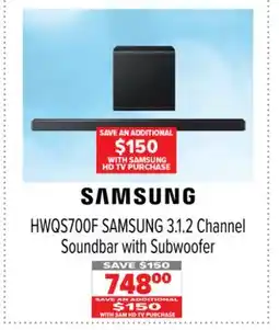 2001 Audio Video HWQS700F SAMSUNG 3.1.2 Channel Soundbar with Subwoofer offer