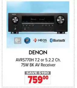 2001 Audio Video AVRS770H 7.2 or 5.2.2 Ch. 75W 8K AV Receiver offer