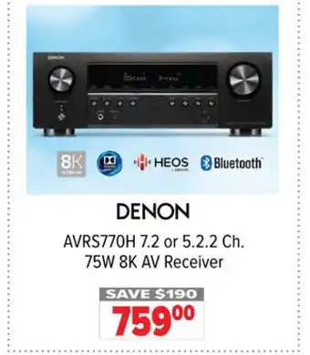 2001 Audio Video AVRS770H 7.2 or 5.2.2 Ch. 75W 8K AV Receiver offer