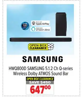 2001 Audio Video HWQ800D SAMSUNG 5.1.2 Ch Q-series Wireless Dolby ATMOS Sound Bar offer