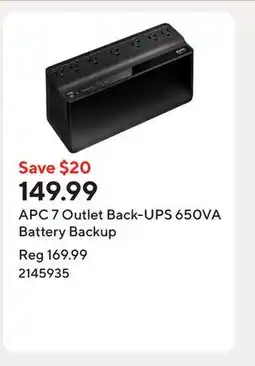 Staples APC 7 Outlet Back-UPS 650VA Battery Backup offer