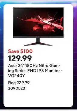 Staples Acer 24 180Hz Nitro Gaming Series FHD IPS Monitor - VG240Y offer