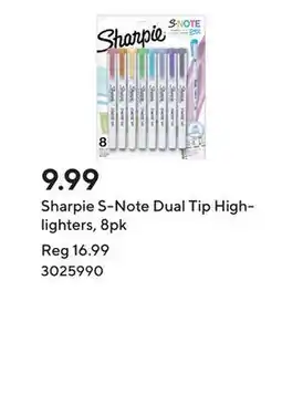 Staples Sharpie S-Note Dual Tip Highlighters, 8pk offer
