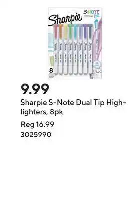 Staples Sharpie S-Note Dual Tip Highlighters, 8pk offer