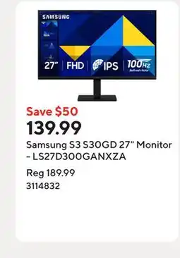 Staples Samsung S3 S30GD 27 Monitor - LS27D300GANXZA offer