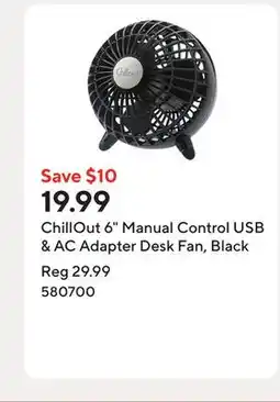 Staples ChillOut 6 Manual Control USB & AC Adapter Desk Fan, Black offer