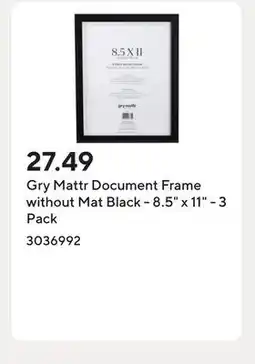Staples Gry Mattr Document Frame without Mat Black - 8.5 x 11 - 3 Pack offer