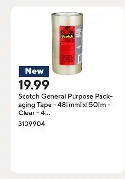 Staples Scotch General Purpose Packaging Tape - 48†mm†x†50†m - Clear - 4 Rolls/Pack offer