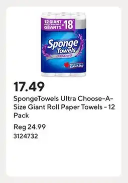 Staples SpongeTowels Ultra Choose-A-Size Giant Roll Paper Towels - 12 Pack offer