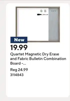 Staples Quartet Magnetic Dry Erase and Fabric Bulletin Combination Board - 20 x 16 - Wood Frame offer