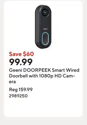 Staples Geeni DOORPEEK Smart Wired Doorbell with 1080p HD Camera offer