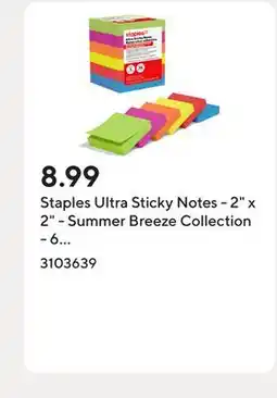 Staples Staples Ultra Sticky Notes - 2 x 2 - Summer Breeze Collection - 6 Pack offer