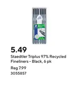 Staples Staedtler Triplus 97% Recycled Fineliners - Black, 6 pk offer
