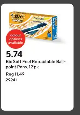 Staples Bic Soft Feel Retractable Ballpoint Pens, 12 pk offer