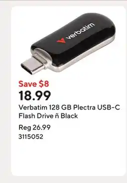 Staples Verbatim 128 GB Plectra USB-C Flash Drive ñ Black offer