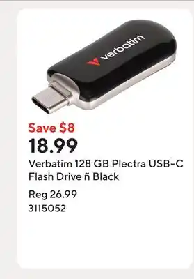 Staples Verbatim 128 GB Plectra USB-C Flash Drive ñ Black offer