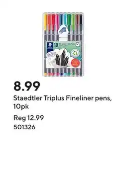Staples Staedtler Triplus Fineliner pens, 10pk offer