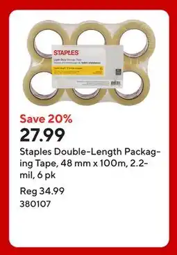Staples Staples Double-Length Packaging Tape, 48 mm x 100m, 2.2-mil, 6 pk offer