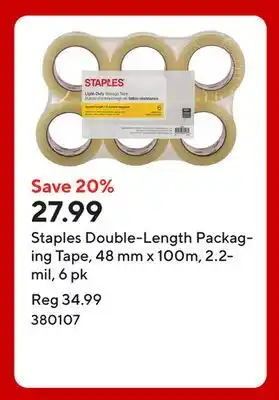 Staples Staples Double-Length Packaging Tape, 48 mm x 100m, 2.2-mil, 6 pk offer