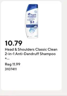 Staples Head & Shoulders Classic Clean 2-in-1 Anti-Dandruff Shampoo + Conditioner - 613ML offer