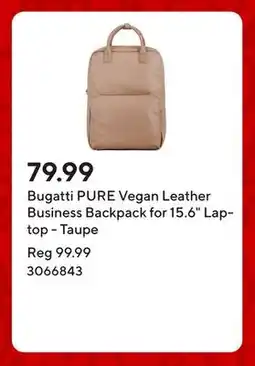 Staples Bugatti PURE Vegan Leather Business Backpack for 15.6 Laptop - Taupe offer