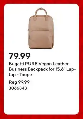 Staples Bugatti PURE Vegan Leather Business Backpack for 15.6 Laptop - Taupe offer