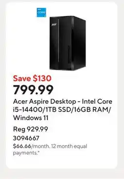 Staples Acer Aspire Desktop - Intel Core i5-14400/1TB SSD/16GB RAM/Windows 11 offer