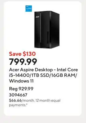 Staples Acer Aspire Desktop - Intel Core i5-14400/1TB SSD/16GB RAM/Windows 11 offer