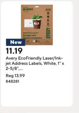 Staples Avery EcoFriendly Laser/Inkjet Address Labels, White, 1 x 2-5/8, 300 Pack (48860) offer