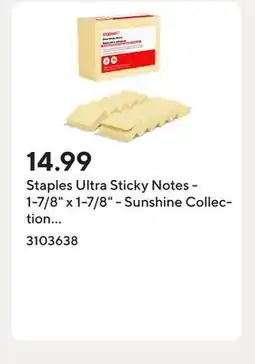 Staples Staples Ultra Sticky Notes - 1-7/8 x 1-7/8 - Sunshine Collection - 12 Pack offer