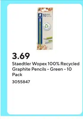 Staples Staedtler Wopex 100% Recycled Graphite Pencils - Green - 10 Pack offer