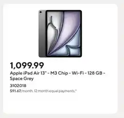 Staples Apple iPad Air 13 - M3 Chip - Wi-Fi - 128 GB - Space Grey offer