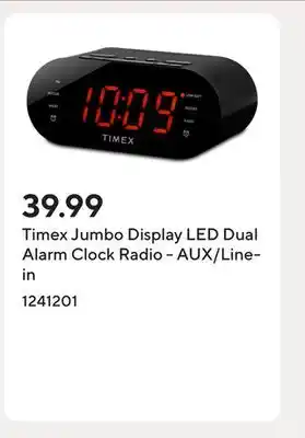 Staples Timex Jumbo Display LED Dual Alarm Clock Radio - AUX/Line-in offer