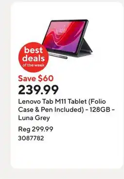 Staples Lenovo Tab M11 Tablet (Folio Case & Pen Included) - 128GB - Luna Grey offer
