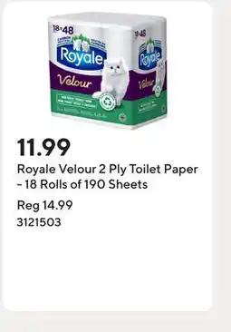 Staples Royale Velour 2 Ply Toilet Paper - 18 Rolls of 190 Sheets offer
