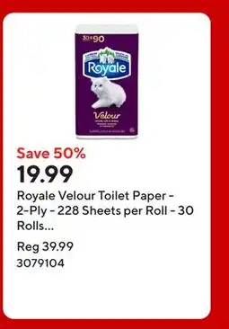 Staples Royale Velour Toilet Paper - 2-Ply - 228 Sheets per Roll - 30 Rolls per Pack offer