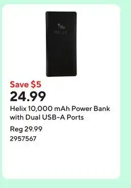 Staples Helix 10,000 mAh Power Bank with Dual USB-A Ports offer