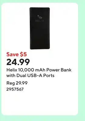 Staples Helix 10,000 mAh Power Bank with Dual USB-A Ports offer