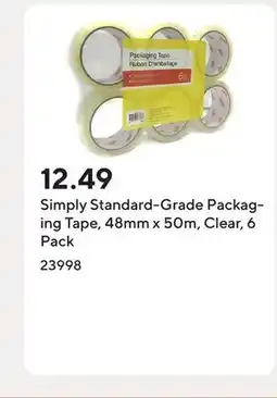 Staples Simply Standard-Grade Packaging Tape, 48mm x 50m, Clear, 6 Pack offer