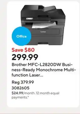Staples Brother MFC-L2820DW Business-Ready Monochrome Multifunction Laser Printer offer