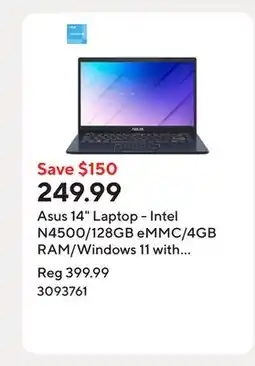 Staples Asus 14 Laptop - Intel N4500/128GB eMMC/4GB RAM/Windows 11 with 1-year of Microsoft 365 offer