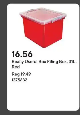 Staples Really Useful Box Filing Box, 31L, Red offer