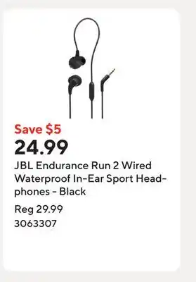 Staples JBL Endurance Run 2 Wired Waterproof In-Ear Sport Headphones - Black offer