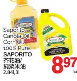 T&T Supermarket SAPORITO CANOLA OIL CORN OIL 100% PURE, 2.84L,3L offer