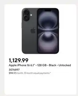 Staples Apple iPhone 16 6.1 - 128 GB - Black - Unlocked offer