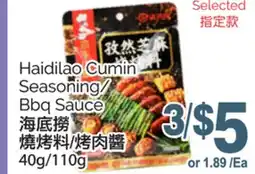 T&T Supermarket HAIDILAO CUMIN SEASONING/ BBQ SAUCE, 40G/110G offer