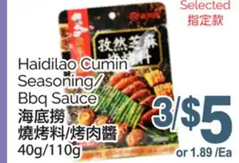 T&T Supermarket HAIDILAO CUMIN SEASONING/ BBQ SAUCE, 40G/110G offer